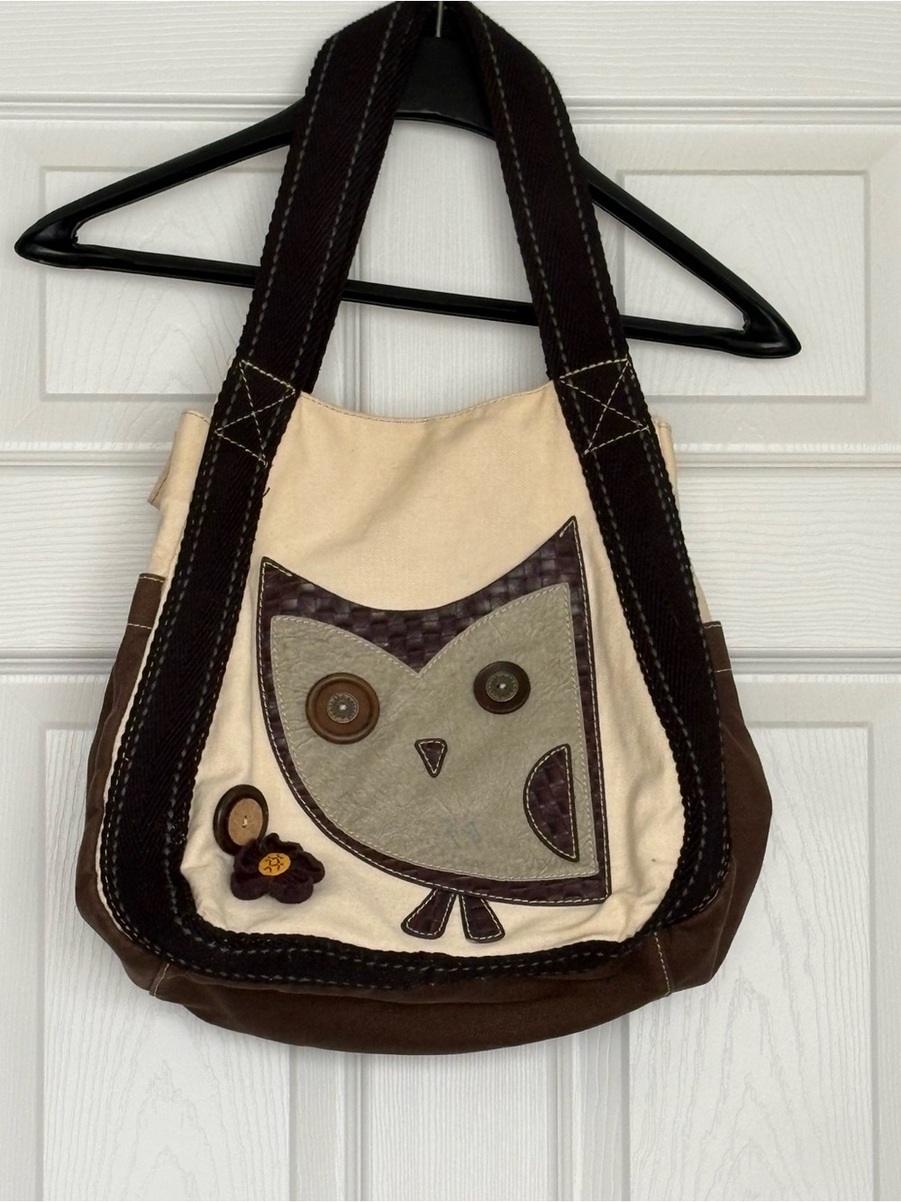 Chala Handbags Canvas Owl Tote Bag in Cream and Brown - Women's Shoulder Bag